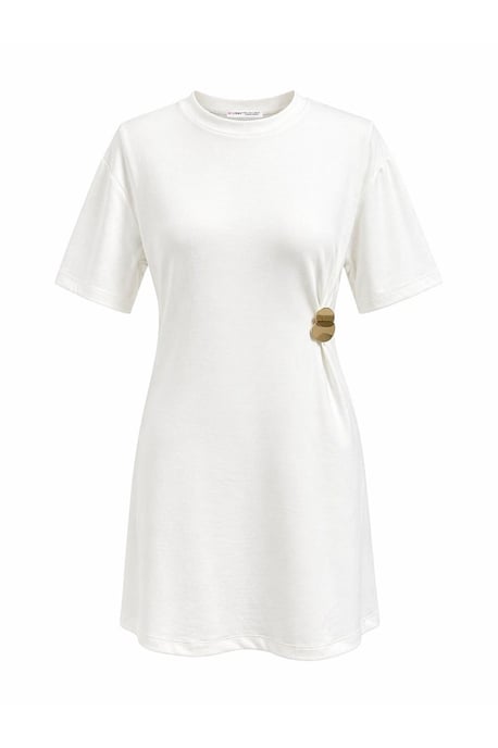 Crew Neck Mini T-shirt Jurk met Steen Accessoire - Image 1