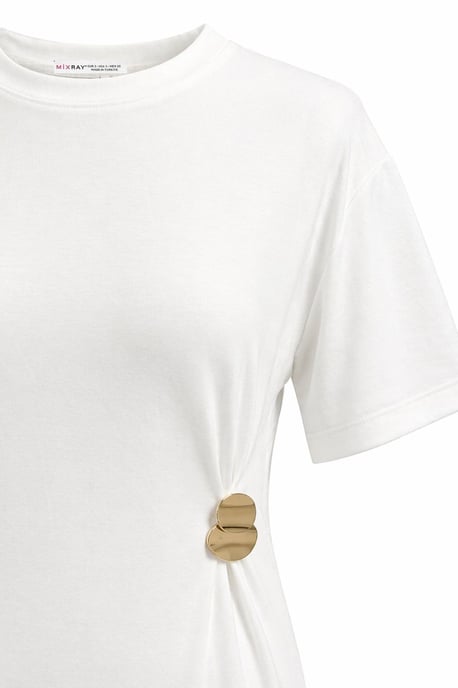 Crew Neck Mini T-shirt Jurk met Steen Accessoire - Image 2