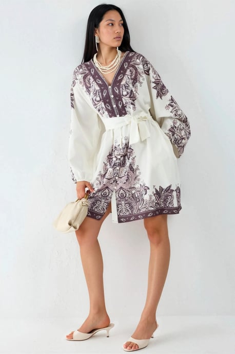Gestrikt Mini-Jurk met V-hals in Paisley - Image 1