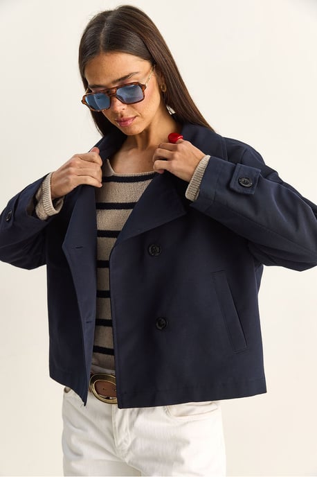 Korte trenchcoat met mandarinakraag - Image 4