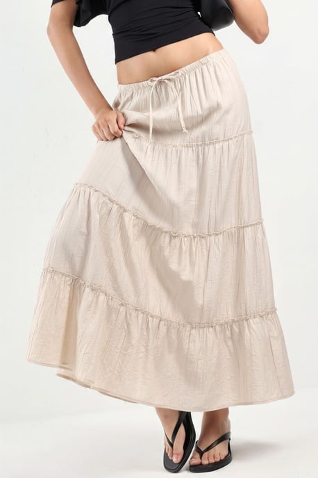 Hooggewaisted Textured A-Line Maxi Rok - Image 1
