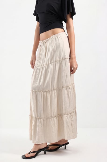 Hooggewaisted Textured A-Line Maxi Rok - Image 4