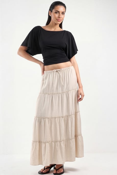 Hooggewaisted Textured A-Line Maxi Rok - Image 5