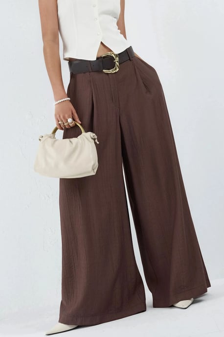 Hoge Taille Wijde Pantalon met Plooien - Image 1