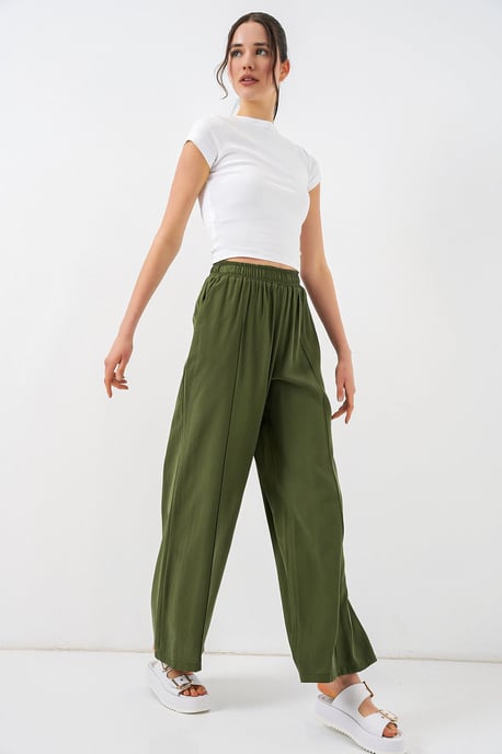 Brede Pijpen Broek met Elastische Taille - Image 1
