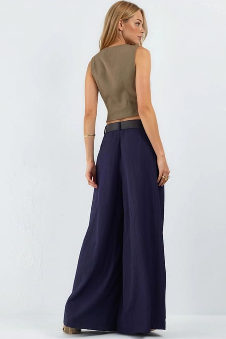 Hoge Taille Wijde Pantalon met Plooien - Image 4