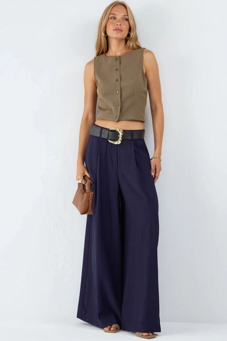 Hoge Taille Wijde Pantalon met Plooien - Image 6