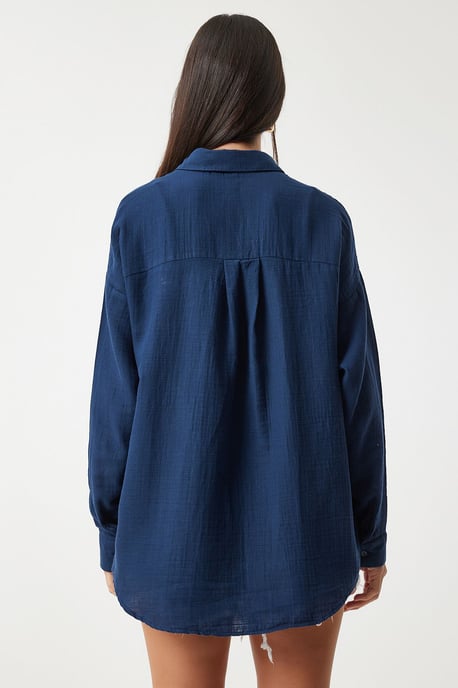Overgrote Geweven Katoenen Shirt met Zak - Image 5