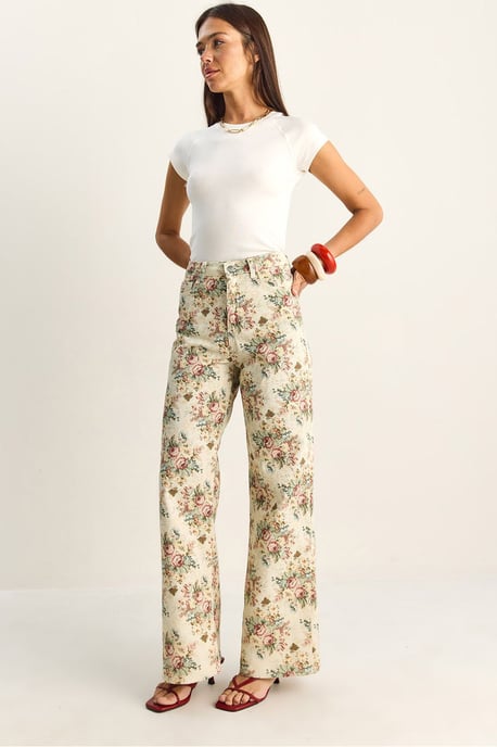 Hoge Taille Paisley Print Rechte Spijkerbroek - Image 1