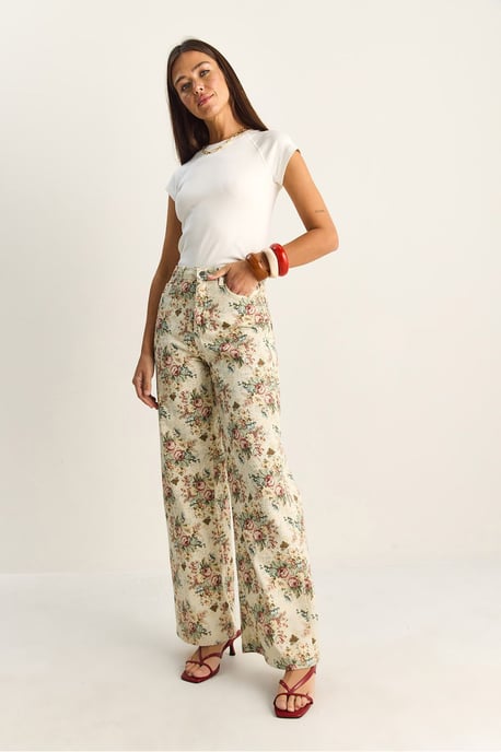 Hoge Taille Paisley Print Rechte Spijkerbroek - Image 3