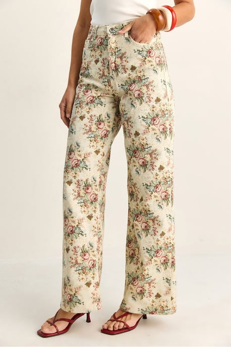Hoge Taille Paisley Print Rechte Spijkerbroek - Image 4