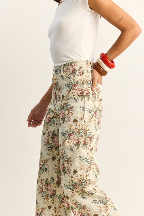 Hoge Taille Paisley Print Rechte Spijkerbroek - Image 5