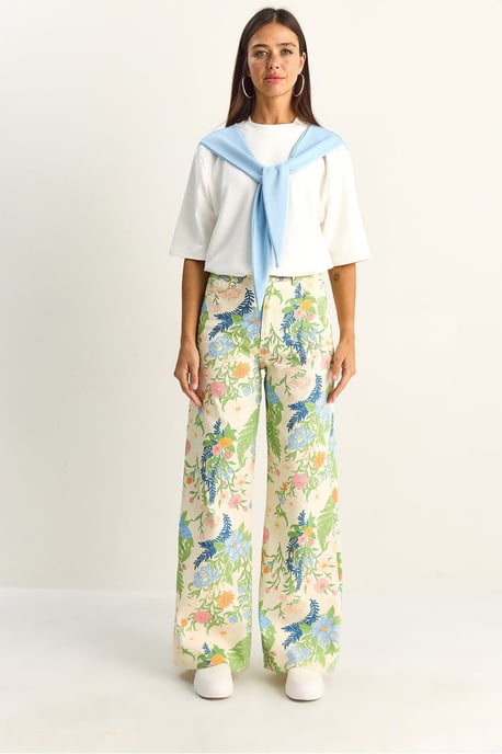 Hoge Taille Paisley Print Rechte Spijkerbroek - Image 1