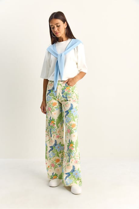 Hoge Taille Paisley Print Rechte Spijkerbroek - Image 3