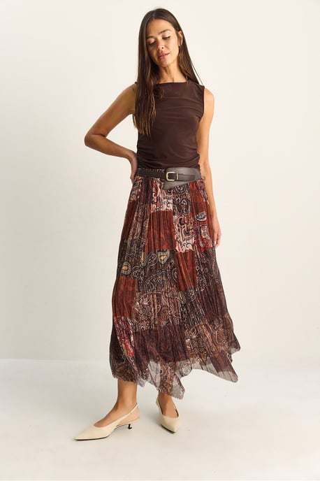Hoge Taille Paisley Print Midi Rok met Ceintuur - Image 3