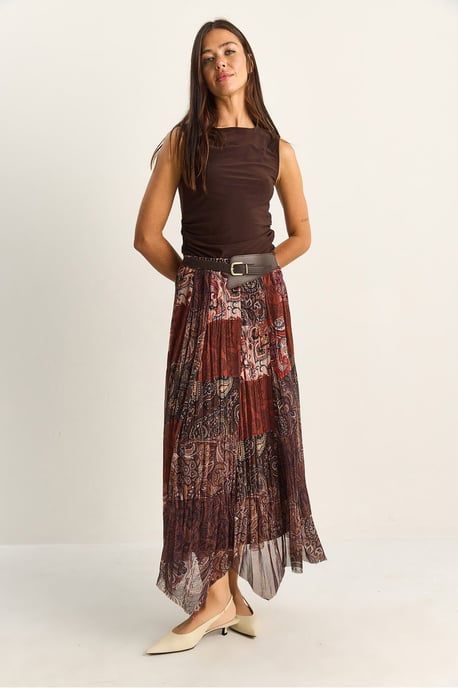Hoge Taille Paisley Print Midi Rok met Ceintuur - Image 4