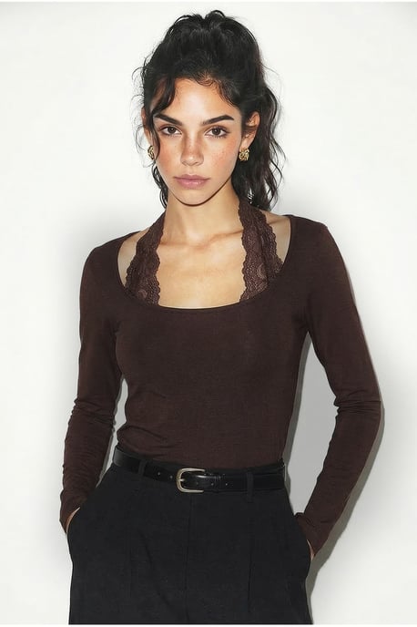 Slim Fit Lange Mouwen Vierkante Kraag Blouse - Image 1
