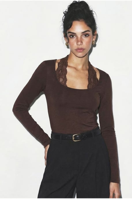 Slim Fit Lange Mouwen Vierkante Kraag Blouse - Image 2