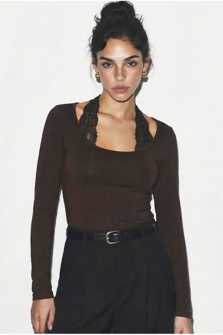 Slim Fit Lange Mouwen Vierkante Kraag Blouse - Image 3