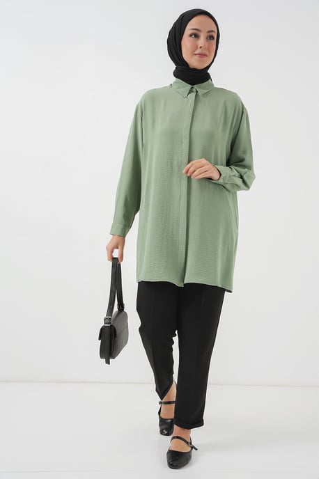 Oversized Lange Mouwen Knopen Blouse met Kraag - Image 2