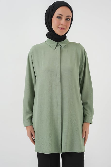 Oversized Lange Mouwen Knopen Blouse met Kraag - Image 3