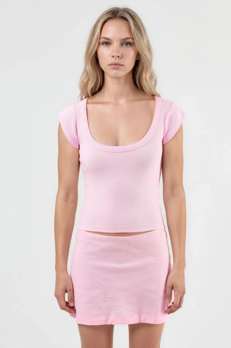 Slim Fit Ribbel U-Hals Blouse - Image 1