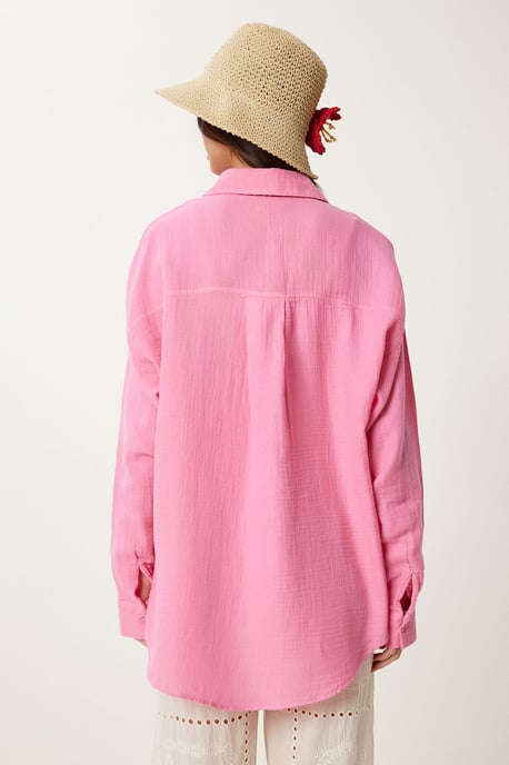 Overgrote Geweven Katoenen Shirt met Zak - Image 5