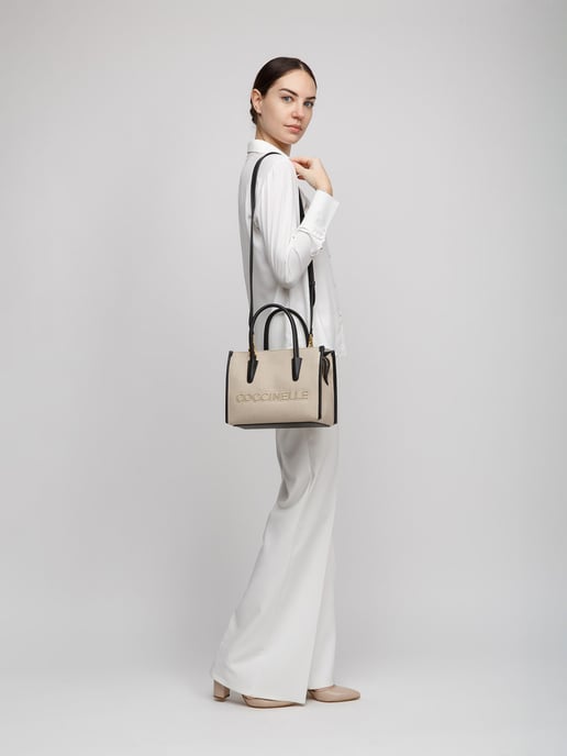 Coccinelle Myrtha26 Canvas Handtas Canvas Stof/Geribbeld Leer - Image 5