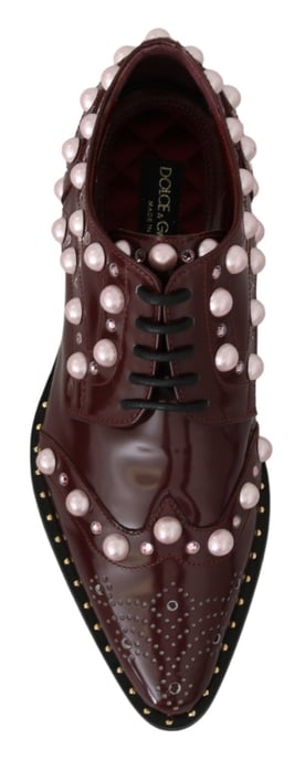 Dolce & Gabbana Bordeaux Leren Kristallen Parels Formele Schoenen - Image 2