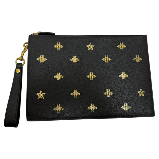 Gucci Dollar Boar Effect Bee Star Zip Wristlet Pouch in zwart kalfsleer - Image 3