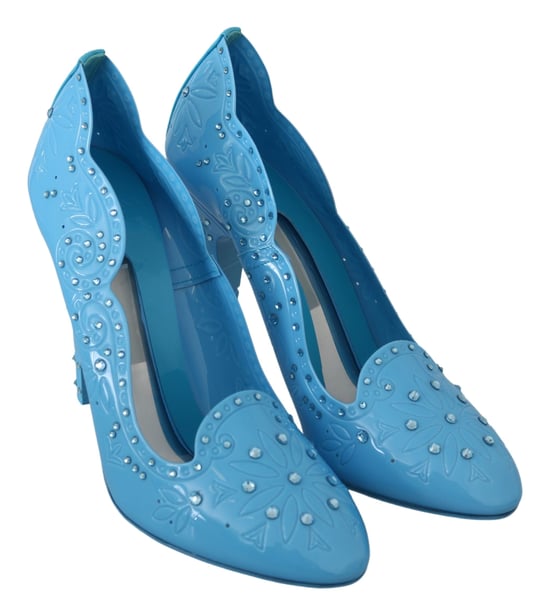 Dolce & Gabbana Blauwe Kristallen Bloem CINDERELLA Hakken Schoenen - Image 5