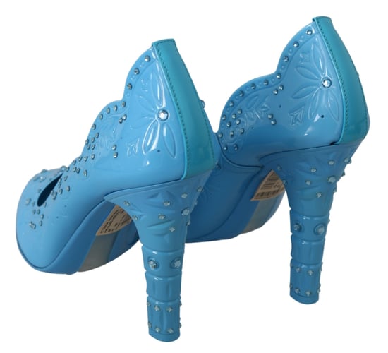 Dolce & Gabbana Blauwe Kristallen Bloem CINDERELLA Hakken Schoenen - Image 6