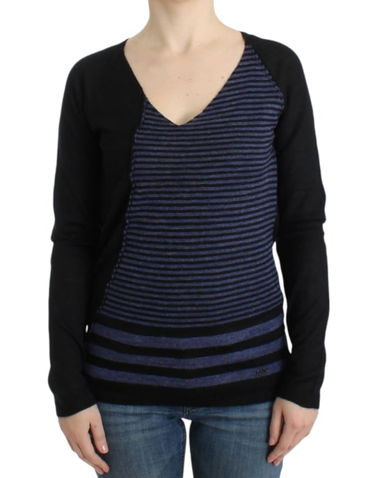 V-hals Gestreepte Brei Sweater - Image 1