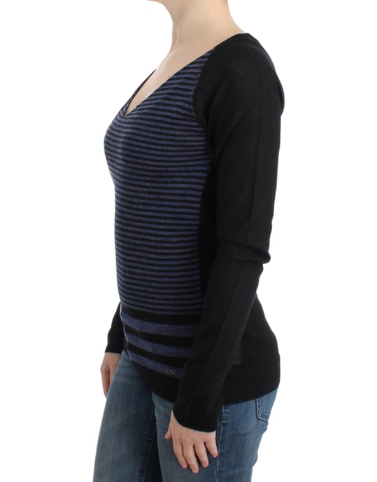 V-hals Gestreepte Brei Sweater - Image 2