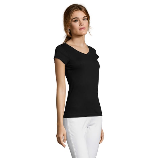 SOLS Dames/Dames Maan V Hals T-shirt (Diep zwart) - Image 3