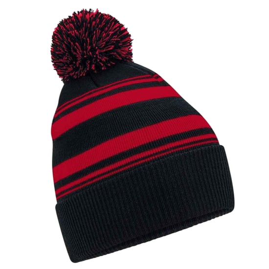 Beechfield Gestreepte muts (Zwart/Klassiek Rood) - Image 2
