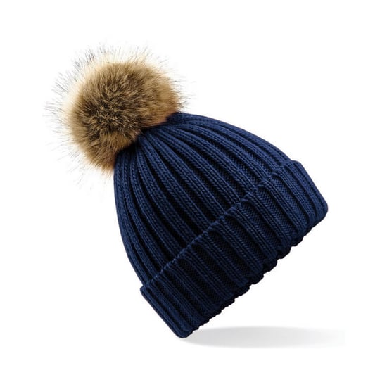 Beechfield Gebreide muts van imitatiebont (Marineblauw) - Image 1