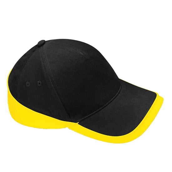 Beechfield Teamwear Wedstrijd Baseball Cap (ZWART/GEEL) - Image 1