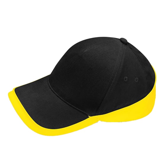Beechfield Teamwear Wedstrijd Baseball Cap (ZWART/GEEL) - Image 2