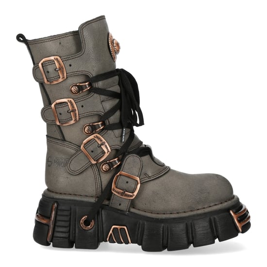 New Rock grijze/bruine leren gothic bikerlaarzen tot halverwege de kuit - M-373XL-C119 - Image 1