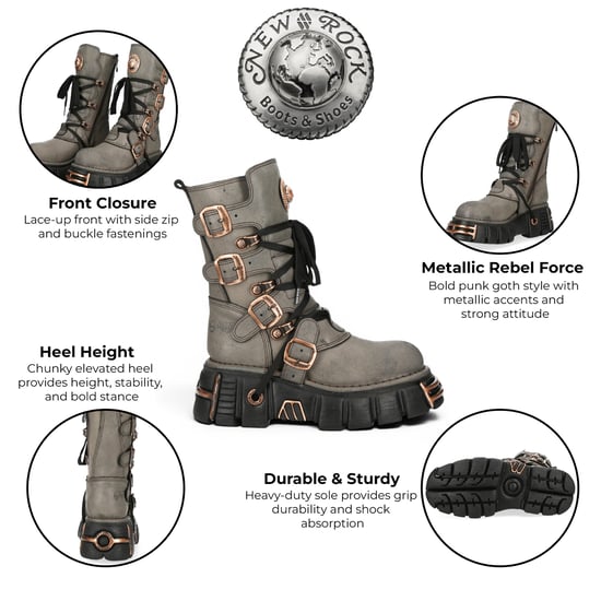 New Rock grijze/bruine leren gothic bikerlaarzen tot halverwege de kuit - M-373XL-C119 - Image 2