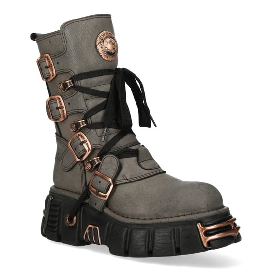 New Rock grijze/bruine leren gothic bikerlaarzen tot halverwege de kuit - M-373XL-C119 - Image 3