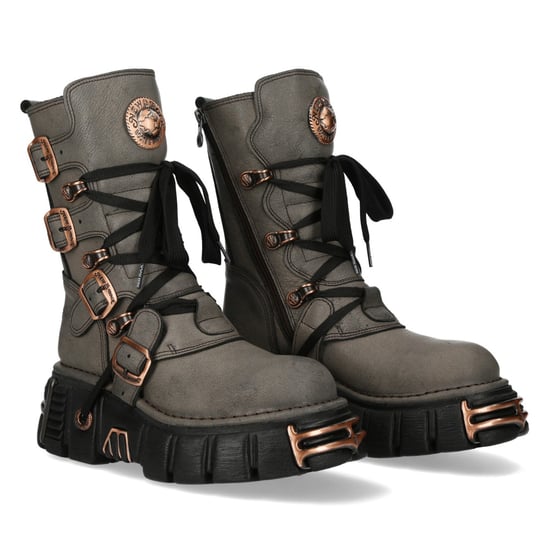 New Rock grijze/bruine leren gothic bikerlaarzen tot halverwege de kuit - M-373XL-C119 - Image 4