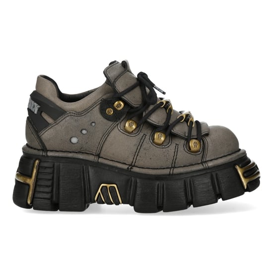 New Rock bruin-grijze leren gotische platform enkellaarsjes - M-120N-C119 - Image 1