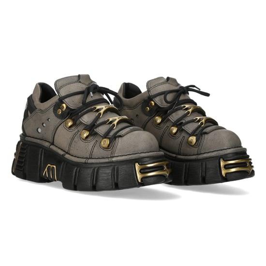 New Rock bruin-grijze leren gotische platform enkellaarsjes - M-120N-C119 - Image 4