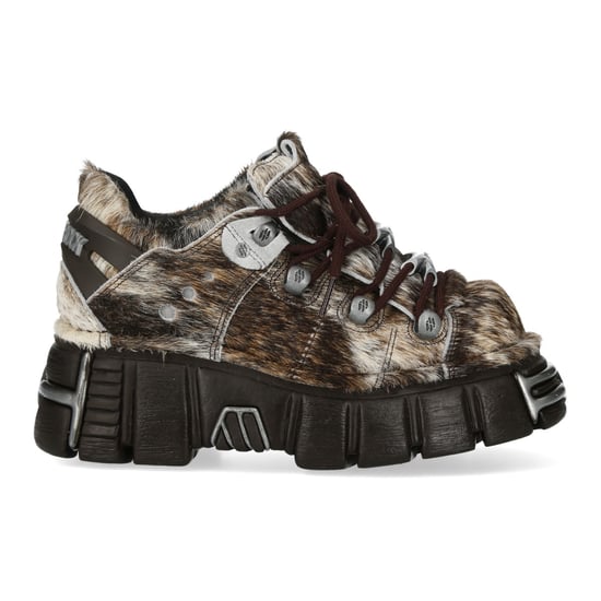 New Rock bruine leren gotische platform enkellaarsjes met bontrand - M-120N-C114 - Image 1