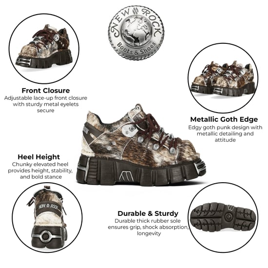 New Rock bruine leren gotische platform enkellaarsjes met bontrand - M-120N-C114 - Image 2