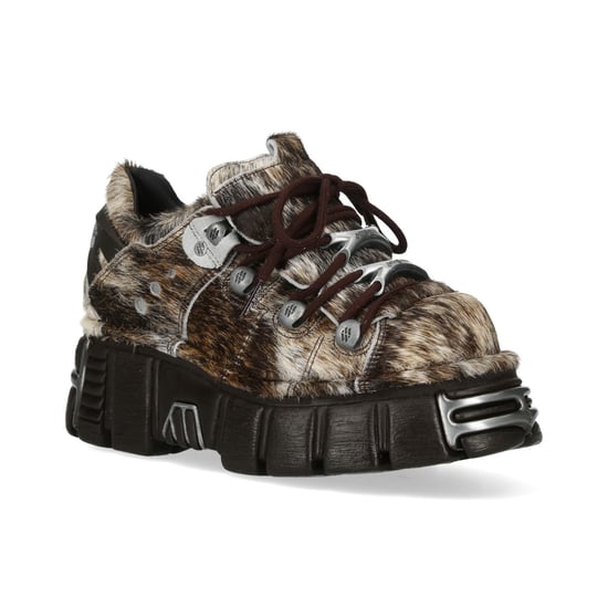 New Rock bruine leren gotische platform enkellaarsjes met bontrand - M-120N-C114 - Image 3