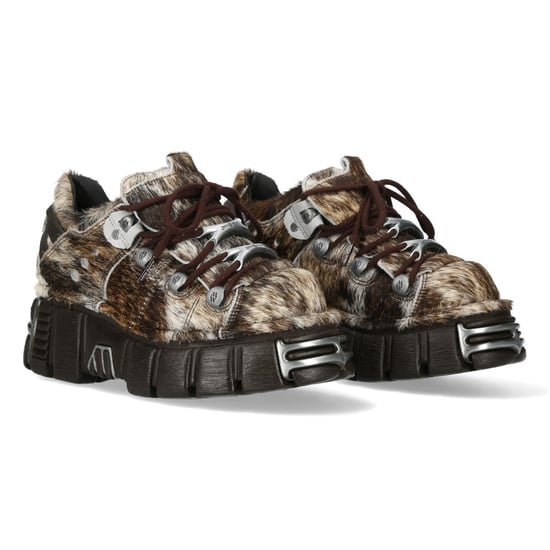 New Rock bruine leren gotische platform enkellaarsjes met bontrand - M-120N-C114 - Image 4