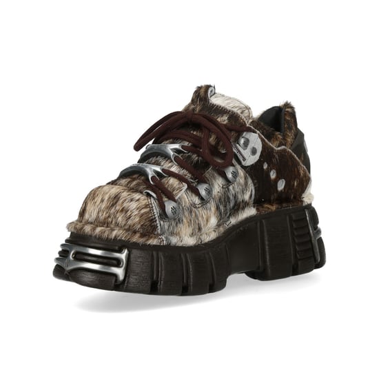 New Rock bruine leren gotische platform enkellaarsjes met bontrand - M-120N-C114 - Image 6